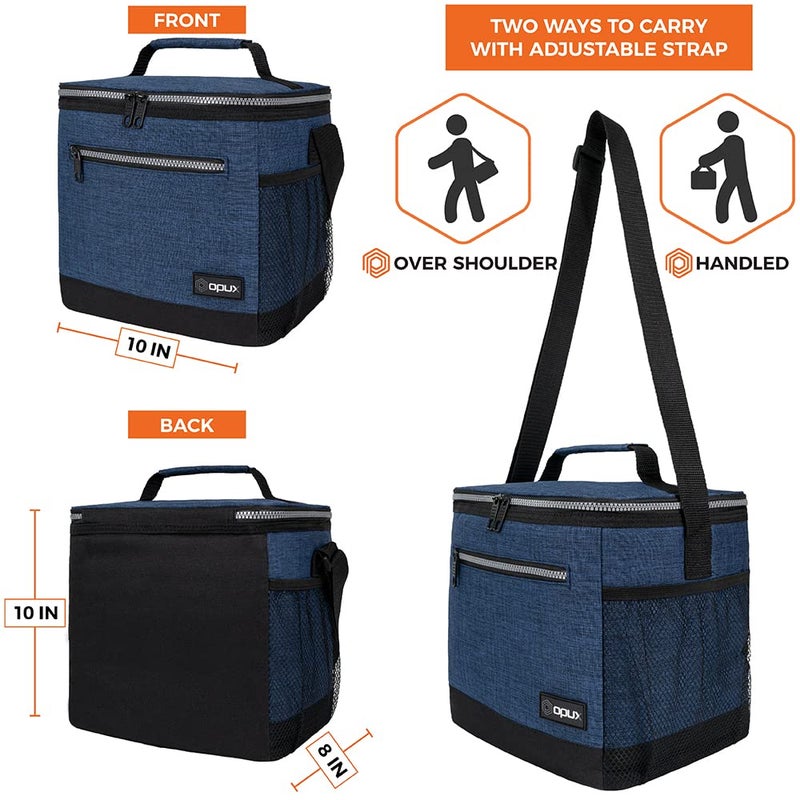 opux Extra Large Insulated Lunch Box Men Women, Lunch Bag for Work, Leakproof Soft Cooler Tote Adult, Lunch Pail, Picnic Beach Collapsible Food Bag with Shoulder Strap, Heather Navy - Image 4